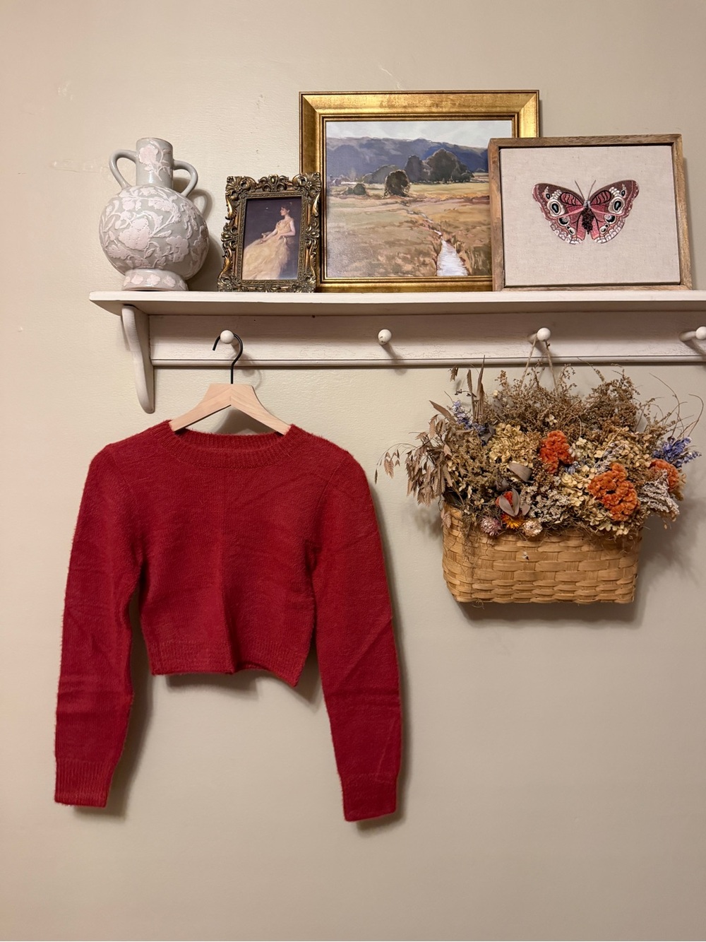 Urban Outfitters Red Cropped Crewneck Sweater